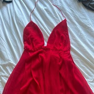 Super plunge full length red dress